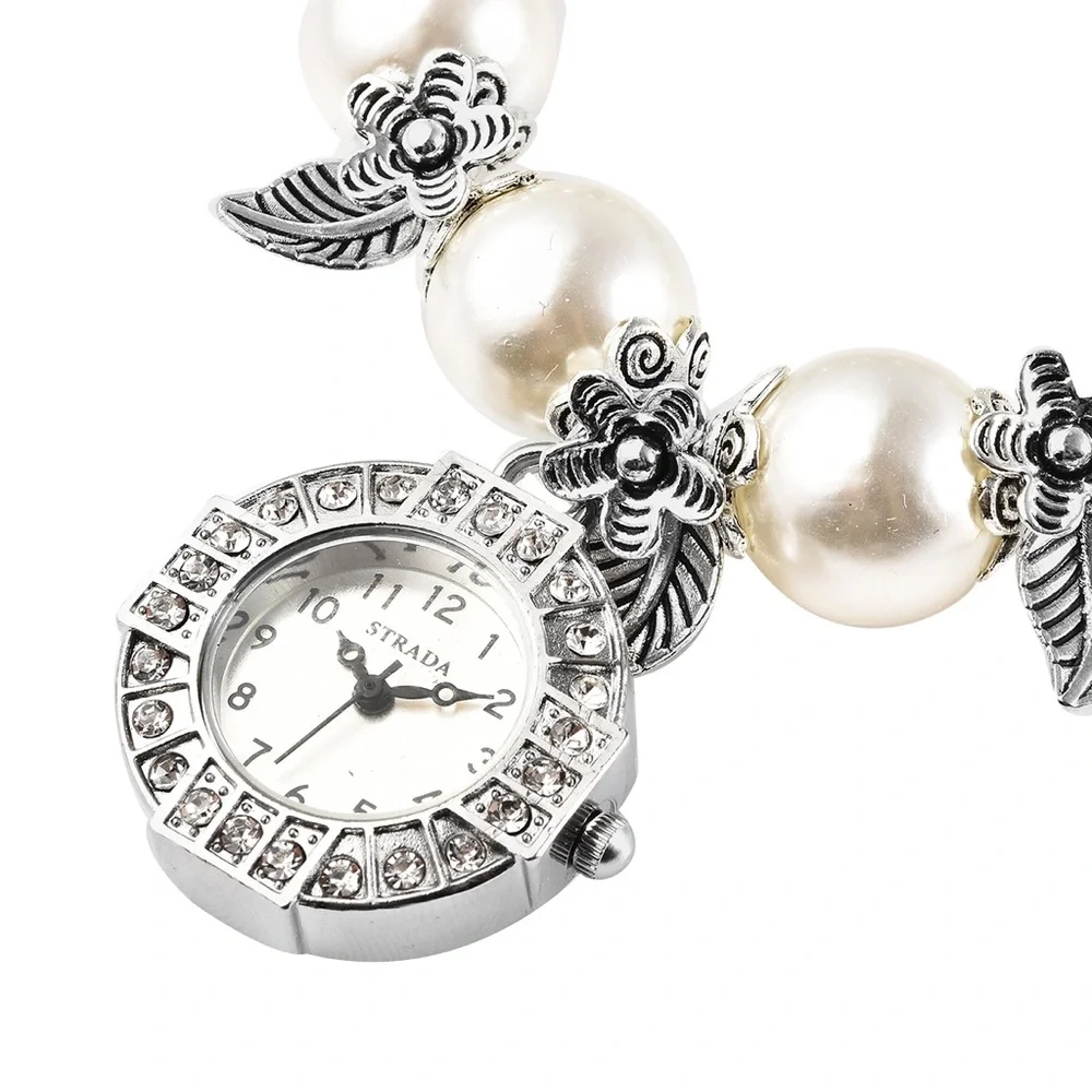 White Simulated Pearl Stretch Bracelet Watch